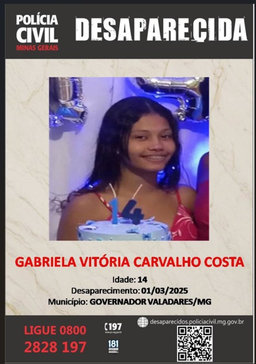 Polícia Civil de Governador Valadares investiga desaparecimento de menina de 14 anos no Vila Isa
